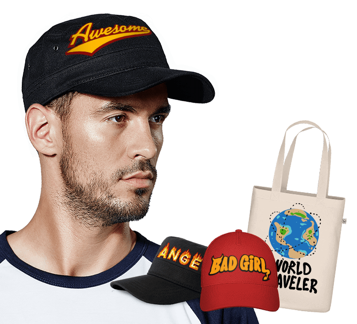 Casquettes ou de sacs personnalisés - Homme portant une casquette avec son propre dessin