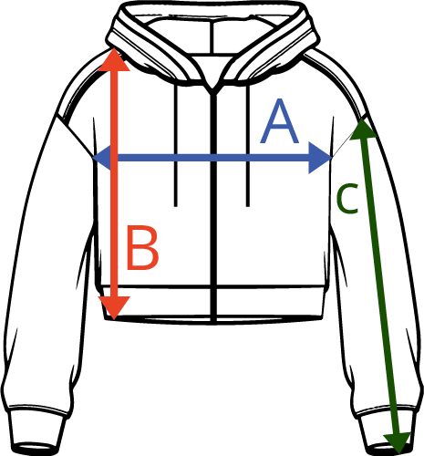 Crop-Top Zoodie Maßtabelle